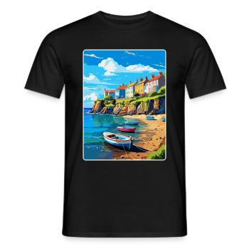 New Quay Wales Uk Vintage Travel Poster Souvenir - Men's T-Shirt - black - Front - AI Model Male 178 light (178cm)