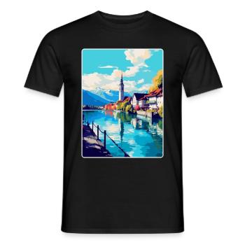 Thun Schweiz Vintage Reiseplakat Souvenir - Männer T-Shirt - Schwarz - Vorne - AI Model Male 178 light (178cm)