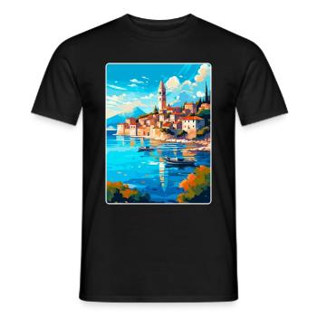 Korcula Kroatien Vintage Reiseplakat Souvenir WPA - Männer T-Shirt - Schwarz - Vorne - AI Model Male 178 light (178cm)