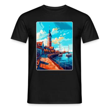 Ustka Poland Vintage Travel Poster WPA Souvenir - Men's T-Shirt - black - Front - AI Model Male 178 light (178cm)