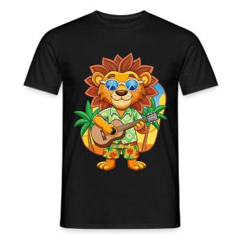 Funny Lion Cartoon Summer Beach Sunglasses Guitar - Men's T-Shirt - black - Front - AI Model Male 178 light (178cm)