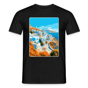 Ios Greece Vintage Travel Poster Souvenir Souvenir - Men's T-Shirt - black - Front - AI Model Male 178 light (178cm)