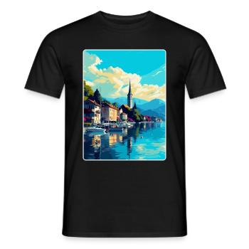 Bregenz Autriche Affiche de voyage vintage souvenir WPA - T-shirt homme - noir - Devant - AI Model Male 178 light (178cm)