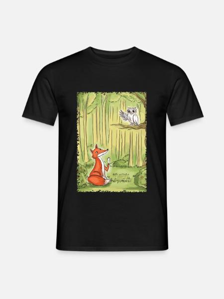 Waldgespräch: Fuchs und Eule - Männer T-Shirt - Schwarz