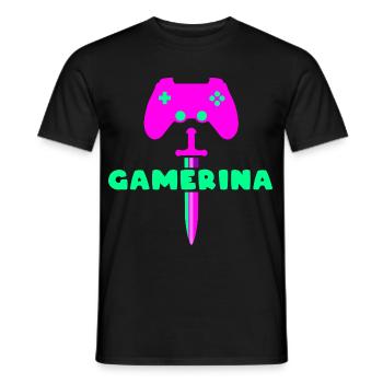 GAMERINA Neon Sword Logo - Männer T-Shirt - Schwarz - Vorne - AI Model Male 178 light (178cm)