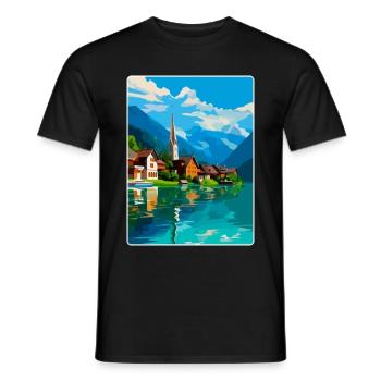 Hallstatt Österreich Vintage Reiseplakat Souvenir - Männer T-Shirt - Schwarz - Vorne - AI Model Male 178 light (178cm)