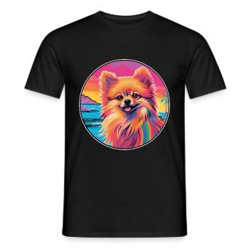 Pommern Deutscher Spitz Hunderasse Bunte Karikatur - Männer T-Shirt - Schwarz - Vorne - AI Model Male 178 light (178cm)