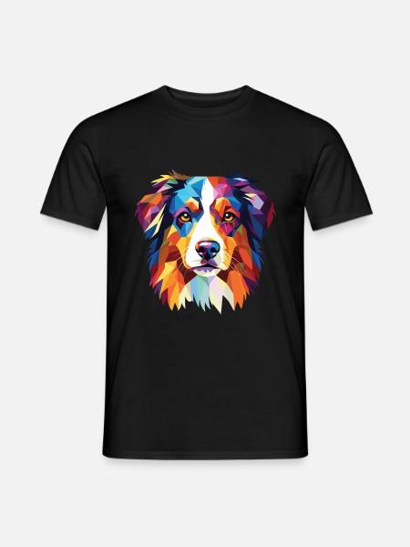 Australian Shepherd Hund Rasse Buntes Aquarell - Männer T-Shirt - Schwarz