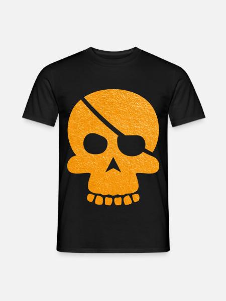 Oranger Schädel mit Augenklappe - Männer T-Shirt - Schwarz