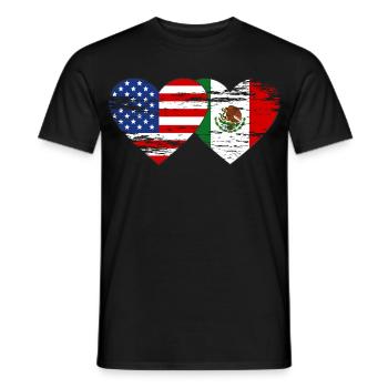 USA Meksiko Flagge Herz used - Männer T-Shirt - Schwarz - Vorne - AI Model Male 178 light (178cm)