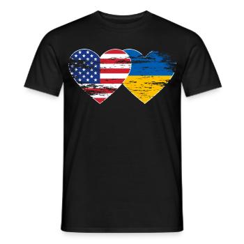 USA Ukraine Flagge Herz used - Männer T-Shirt - Schwarz - Vorne - AI Model Male 178 light (178cm)