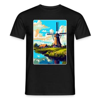 Kinderdijk Niederlande Vintage Reiseposter WPA - Männer T-Shirt - Schwarz - Vorne - AI Model Male 178 light (178cm)