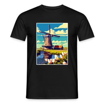 Kinderdijk Niederlande Vintage Reiseposter WPA - Männer T-Shirt - Schwarz - Vorne - AI Model Male 178 light (178cm)