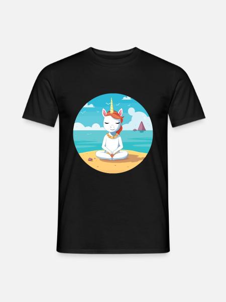 Einhorn-Cartoon-Yoga-Strand-Sommer-Illustration - Männer T-Shirt - Schwarz