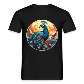 Pfauenbunte Aquarell-Tierillustration - Männer T-Shirt - Schwarz - Vorne - AI Model Male 178 light (178cm)