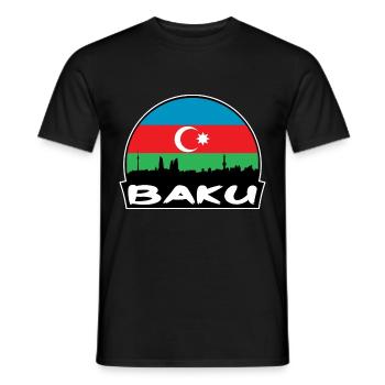 Baku Aserbaidschan Flagge Skyline Silhouette Reisen - Männer T-Shirt - Schwarz - Vorne - AI Model Male 178 light (178cm)