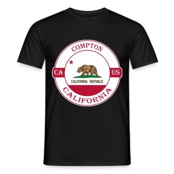 Compton California Flagge USA Reise Souvenir Abzeichen - Männer T-Shirt - Schwarz - Vorne - AI Model Male 178 light (178cm)