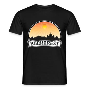 Bukarest Rumänien Skyline Vintage Sonnenuntergang Reisen So - Männer T-Shirt - Schwarz - Vorne - AI Model Male 178 light (178cm)
