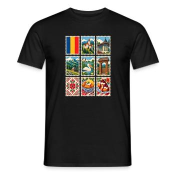 Rumänien Briefmarken - Männer T-Shirt - Schwarz - Vorne - AI Model Male 178 light (178cm)