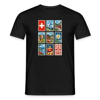 Schweiz Briefmarken - Männer T-Shirt - Schwarz - Vorne - AI Model Male 178 light (178cm)