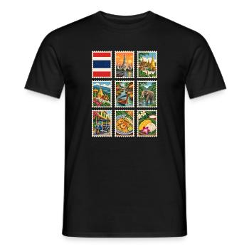 Thailand Briefmarken - Männer T-Shirt - Schwarz - Vorne - AI Model Male 178 light (178cm)