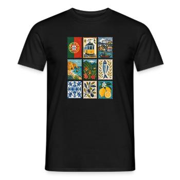 Portugal Briefmarken - Männer T-Shirt - Schwarz - Vorne - AI Model Male 178 light (178cm)
