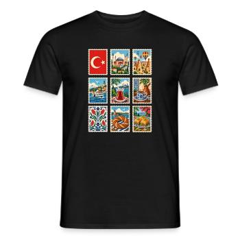 Türkei Briefmarken - Männer T-Shirt - Schwarz - Vorne - AI Model Male 178 light (178cm)