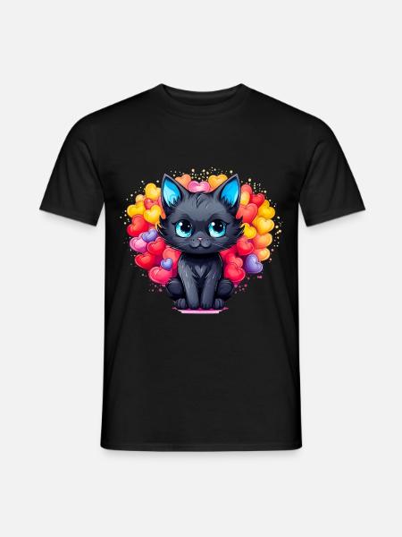 Schwarze Katze – Herz voller Liebe - Männer T-Shirt - Schwarz