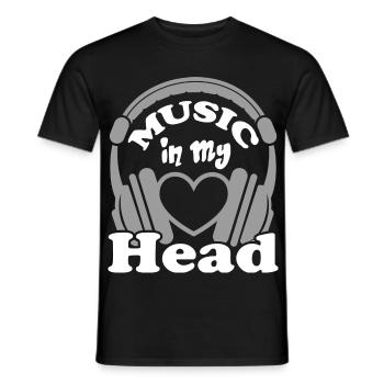 Music in my Head Kopfhörer Headphone DJ Herz  - Männer T-Shirt - Schwarz - Vorne - AI Model Male 178 light (178cm)