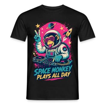 Affen-DJ im Weltraum – Space Monkey Plays All Day - Männer T-Shirt - Schwarz - Vorne - AI Model Male 178 light (178cm)