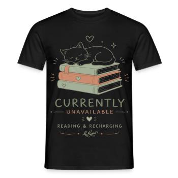 Schlafende Katze auf Büchern - Männer T-Shirt - Schwarz - Vorne - AI Model Male 178 light (178cm)
