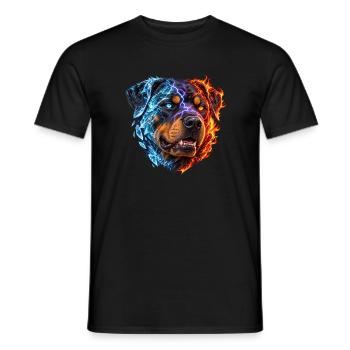 Rottweiler-Feuer und Eis – Hundeporträt - Männer T-Shirt - Schwarz - Vorne - AI Model Male 178 light (178cm)