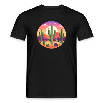Kaktus Wüste Retro Badge Landschaft Bunt T-Shirt - Männer T-Shirt - Schwarz - Vorne - AI Model Male 178 light (178cm)