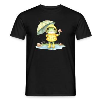 Frosch Regenmantel Regenschirm Aquarell T-Shirt - Männer T-Shirt - Schwarz - Vorne - AI Model Male 178 light (178cm)