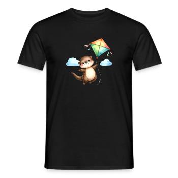 Comic Otter Drachen Steigen Herbst Wind  - Männer T-Shirt - Schwarz - Vorne - AI Model Male 178 light (178cm)