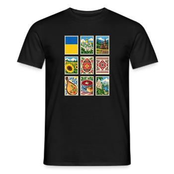 Ukraine Briefmarken - Männer T-Shirt - Schwarz - Vorne - AI Model Male 178 light (178cm)