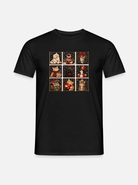 Vintage Christmas Cats Cute Holiday Cat Collage - Männer T-Shirt - Schwarz