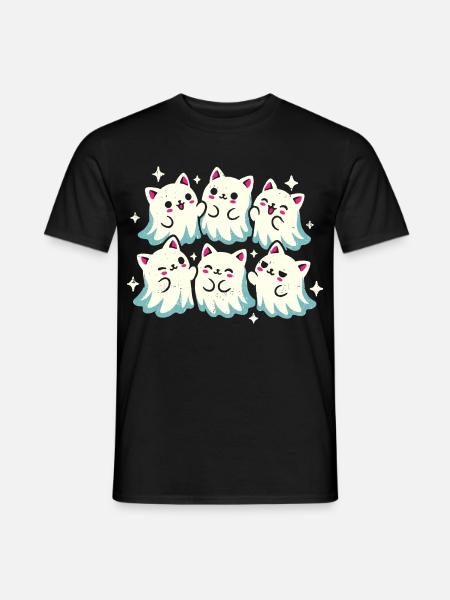 Kawaii Geisterkatzen - Männer T-Shirt - Schwarz