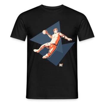 Handballspieler im Sprungwurf – Retro Stil - Männer T-Shirt - Schwarz - Vorne - AI Model Male 178 light (178cm)