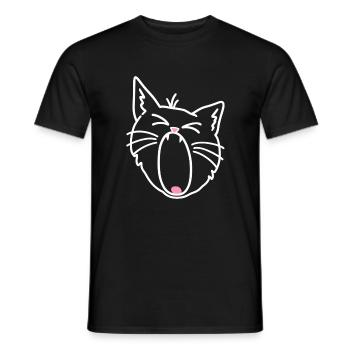 Katze gähnt beim Aufwachen – Minimalistische Zeichnung - Männer T-Shirt - Schwarz - Vorne - AI Model Male 178 light (178cm)