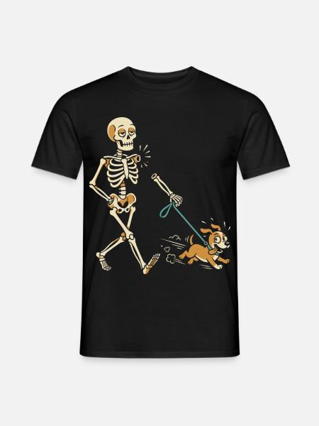 Stürmische Gassirunde Skelett - Männer T-Shirt - Schwarz