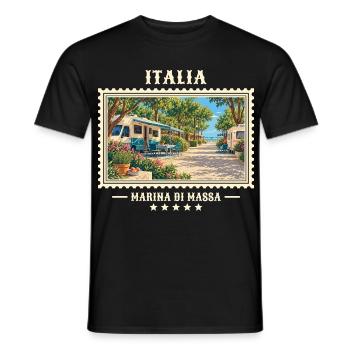 Italien Marina di Massa Camping Vintage Reisemarke - Männer T-Shirt - Schwarz - Vorne - AI Model Male 178 light (178cm)