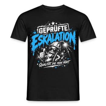 Geprüfte Eskalation – Qualität, die man hört - Männer T-Shirt - Schwarz - Vorne - AI Model Male 178 light (178cm)