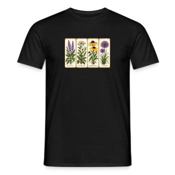 Vintage Pflanzenkarten Serie: Vier Blüten - Männer T-Shirt - Schwarz - Vorne - AI Model Male 178 light (178cm)