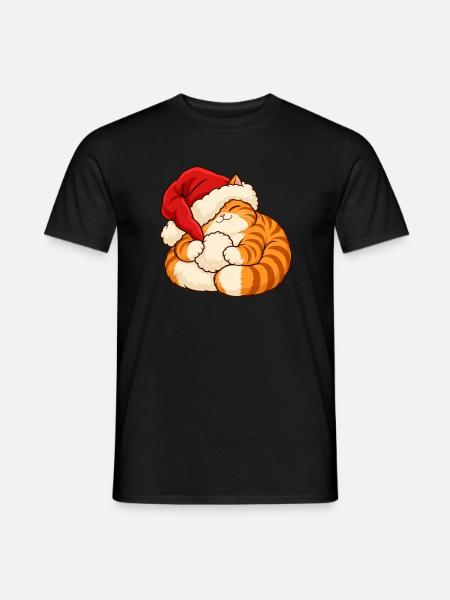 Weihnachten - Schlafendes Weihnachtskätzchen - Männer T-Shirt - Schwarz