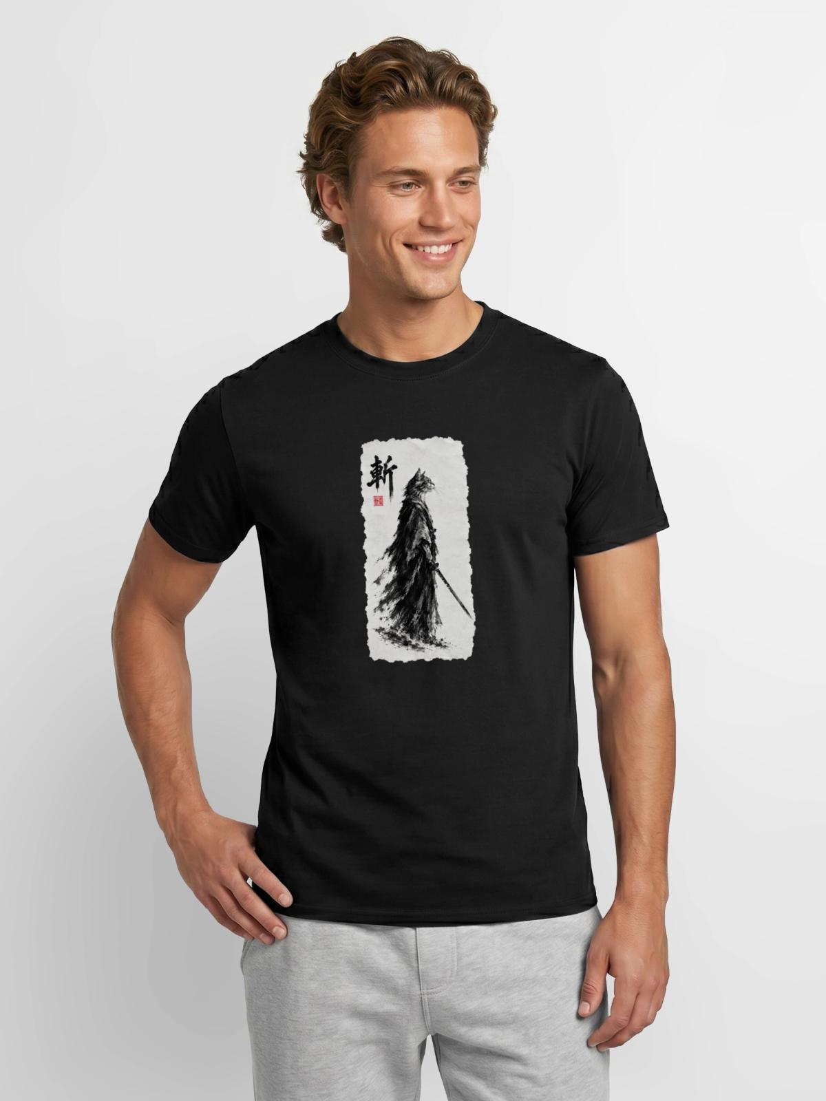 Samurai Katzensamurai - Männer T-Shirt - Schwarz - Vorne - AI Model Male 178 light (178cm)