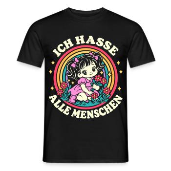 Ich hasse alle Menschen – Blumenmädchen - Männer T-Shirt - Schwarz - Vorne - AI Model Male 178 light (178cm)