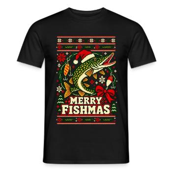Weihnachten Hecht Angler Fishmas - Männer T-Shirt - Schwarz - Vorne - AI Model Male 178 light (178cm)