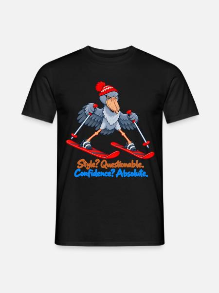 Shoebill auf Skiern – Absolutes Vertrauen - Männer T-Shirt - Schwarz