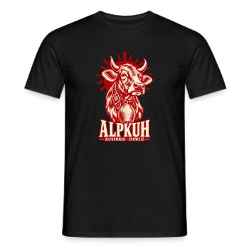 Alpkuh mit Treichel – Alpsommer Retro - Männer T-Shirt - Schwarz - Vorne - AI Model Male 178 light (178cm)